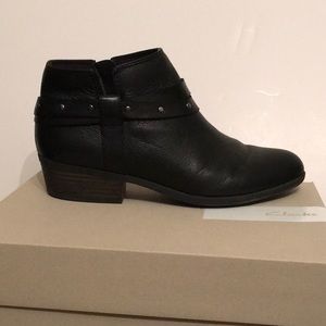 Clark leather booties, size 7.5 med. in origin box